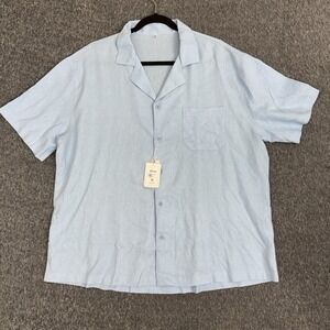 Babioboa Linen Blend Camp Collar Button Shirt Blue XL NWT